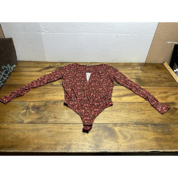NEW Free People Kaya Print Cutout Bodysuit Chocolate Combo S Small Floral - Picture 1 of 12